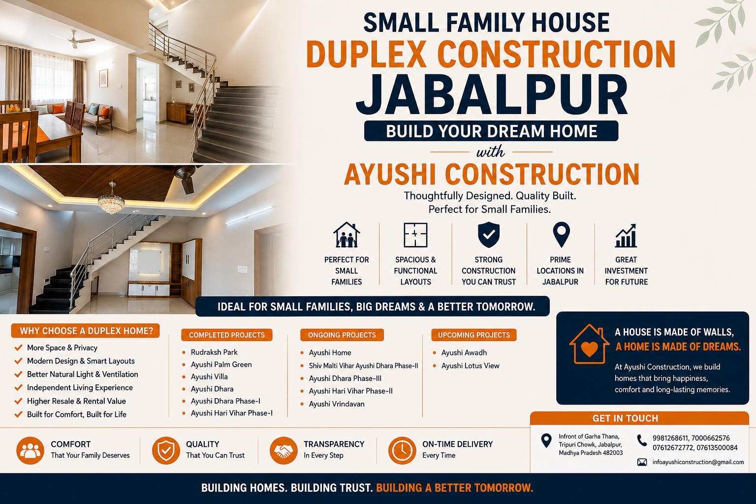 Small Family House Duplex Construction Jabalpur – Build Your Dream Home with 